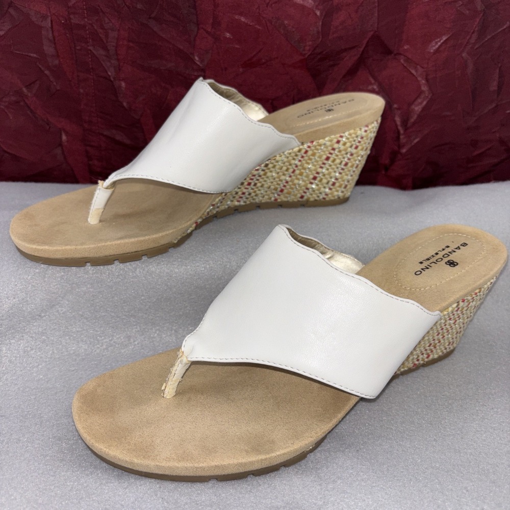 Bandolino Sarita Colorful Woven Wedge Heel Thong Sandals White Women's 9M EUC